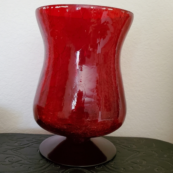 Candlelight crackled hurricane candle holder red 7.5 inches tall, 5 inch - Picture 7 of 10